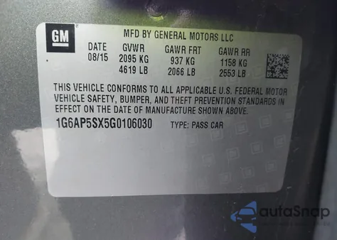 2016 Cadillac Cts Standard from USA, damaged, VIN 1G6AP5SX5G0106030